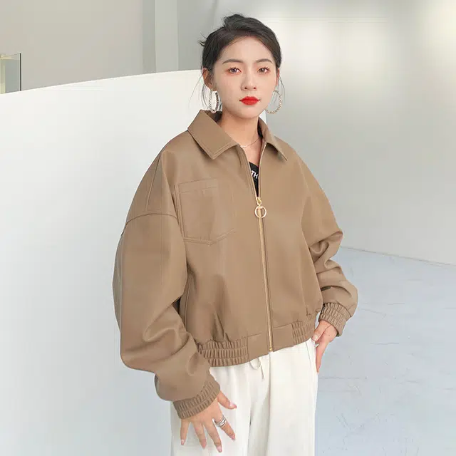 比利斯山羊 时尚休闲气质翻领甜美真皮皮衣 女款