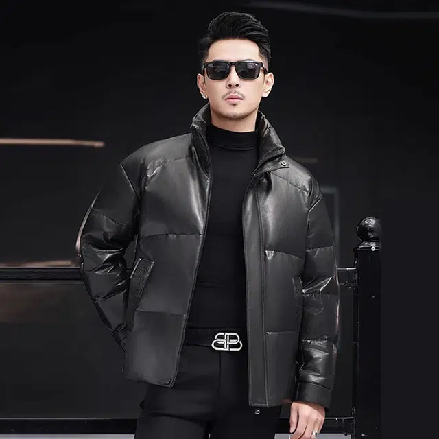 比利斯山羊 立领山羊皮白鹅绒真皮皮衣 男女同款