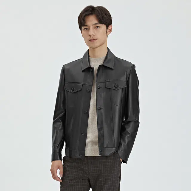 比利斯山羊 时尚简约经典大翻盖真皮皮衣 男女同款