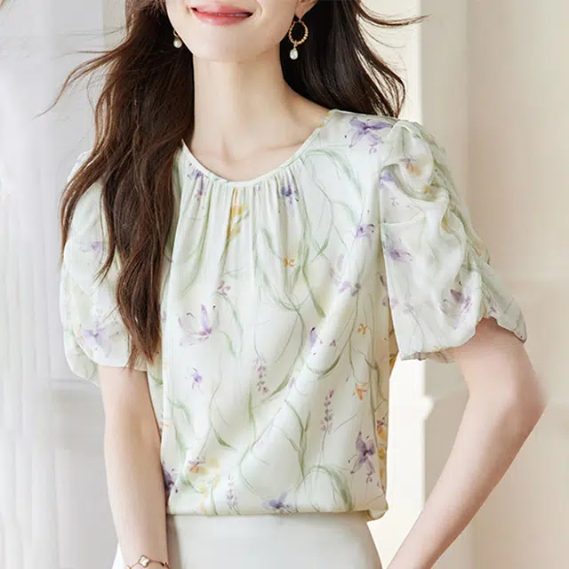 比利斯山羊 碎花小清新时尚休闲短袖衬衫 女款