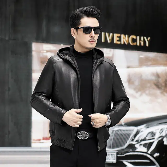 比利斯山羊 时尚连帽(植鞣皮)真皮皮衣 男女同款