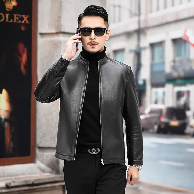 比利斯山羊 时尚休闲纯色大气简约真皮皮衣 男女同款