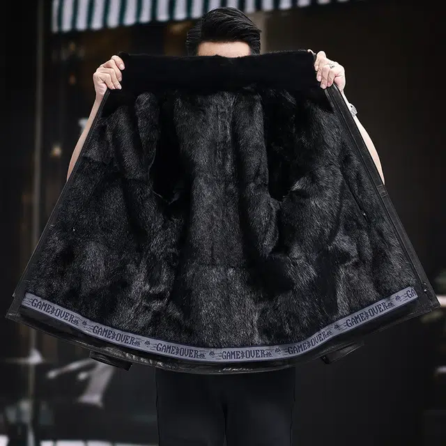 比利斯山羊 水貂毛领内胆山羊皮真皮皮衣 男女同款