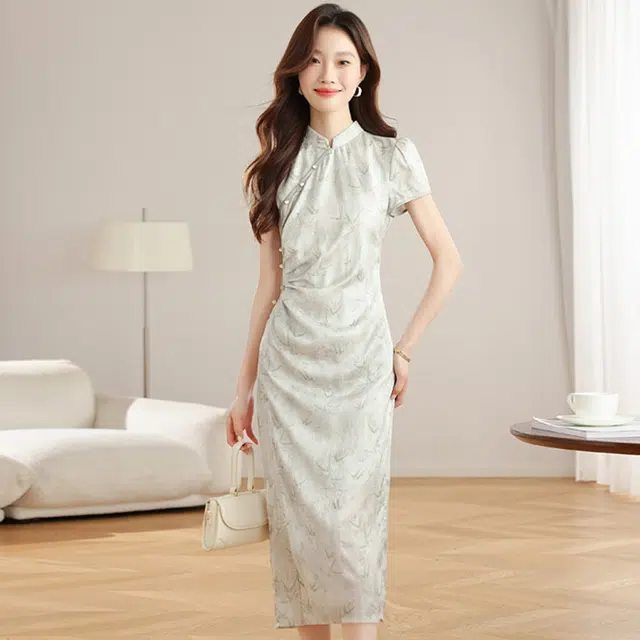 比利斯山羊 新中式旗袍休闲印花短袖连衣裙 女款