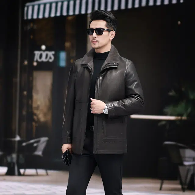 比利斯山羊 水貂领山羊皮湖羊毛内胆真皮皮衣 男女同款