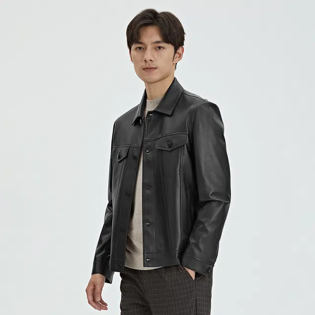 比利斯山羊 时尚简约经典大翻盖真皮皮衣 男女同款
