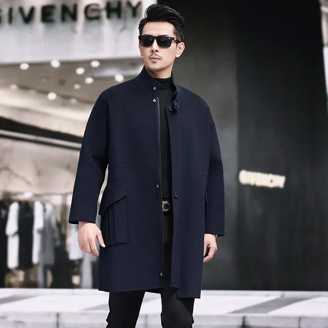 比利斯山羊 时尚小立领大口袋毛呢大衣外套 男女同款