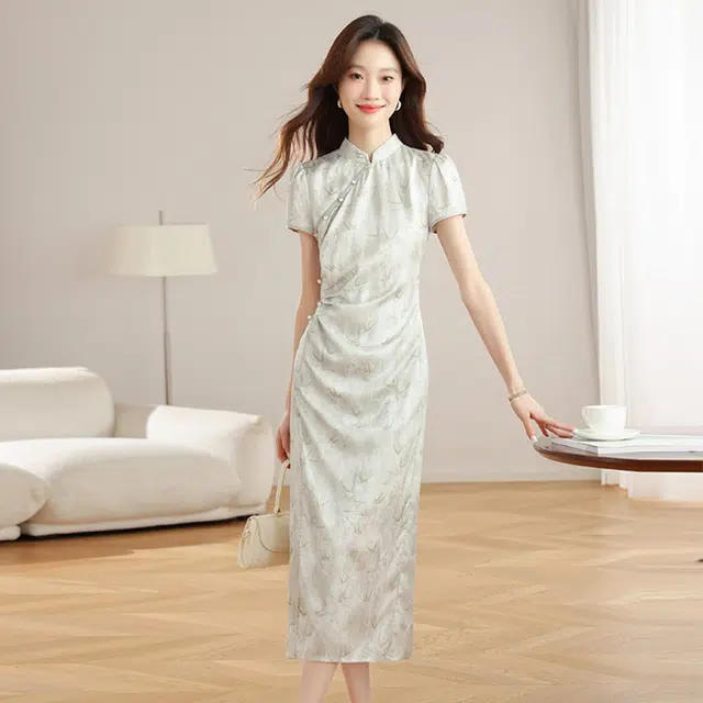 比利斯山羊 新中式旗袍休闲印花短袖连衣裙 女款