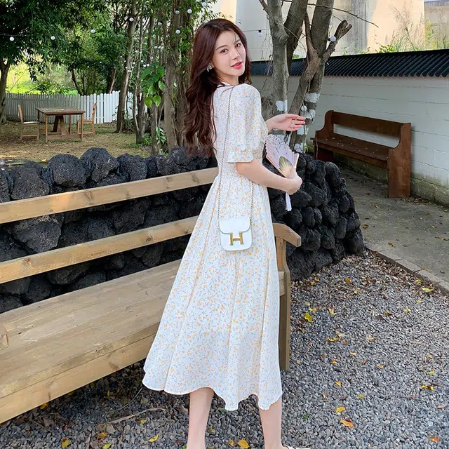 比利斯山羊 新中式复古印花雪纺短袖连衣裙 女款