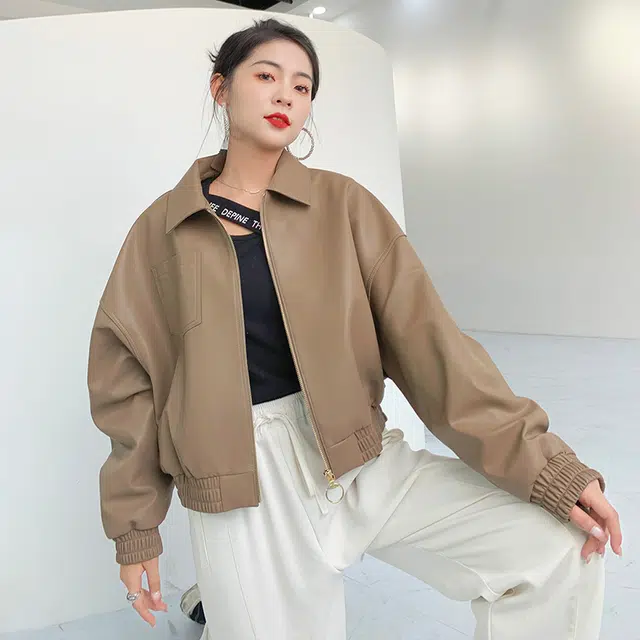 比利斯山羊 时尚休闲气质翻领甜美真皮皮衣 女款