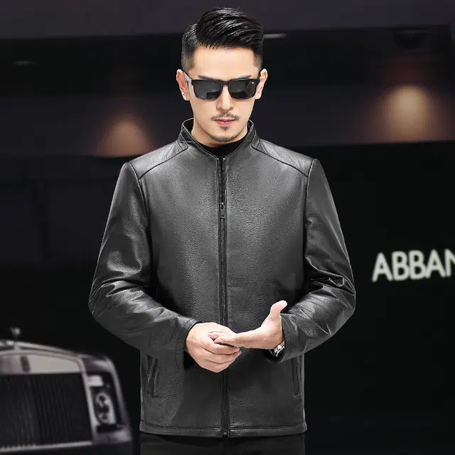 比利斯山羊 时尚休闲简约翻领牛皮真皮皮衣 男女同款