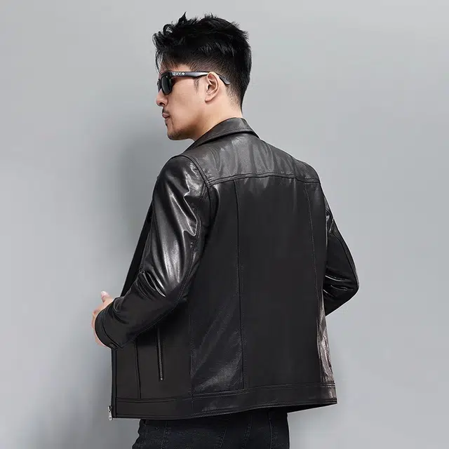 比利斯山羊 翻领时尚休闲牛皮真皮皮衣 男女同款