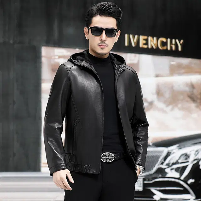 比利斯山羊 时尚连帽(植鞣皮)真皮皮衣 男女同款