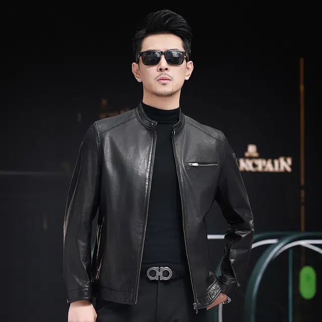 比利斯山羊 简约大气立领牛皮真皮皮衣 男女同款