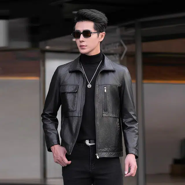 比利斯山羊 时尚翻领油蜡牛皮真皮皮衣 男女同款