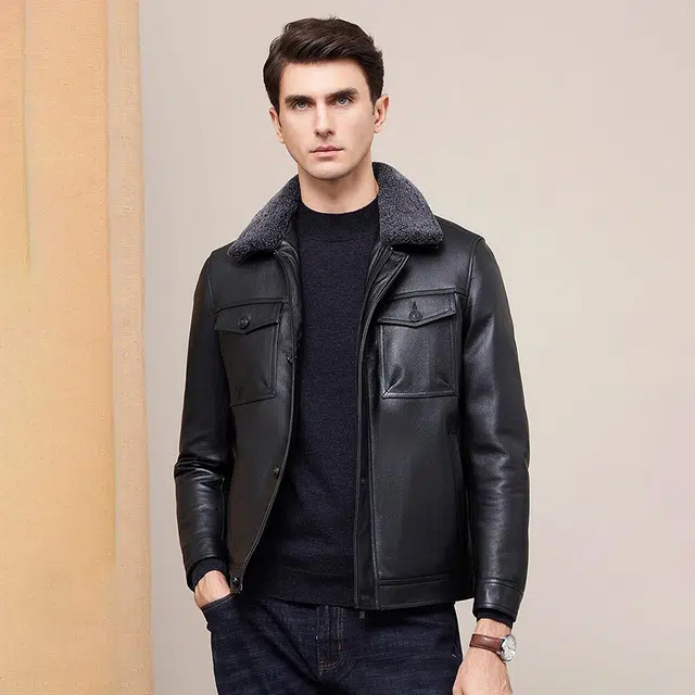 比利斯山羊 时尚简约商务休闲大气真皮皮衣 男女同款