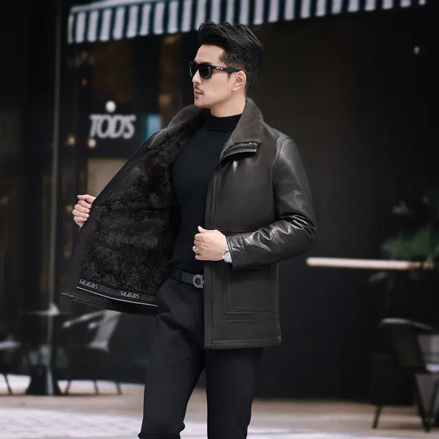比利斯山羊 水貂领山羊皮湖羊毛内胆真皮皮衣 男女同款