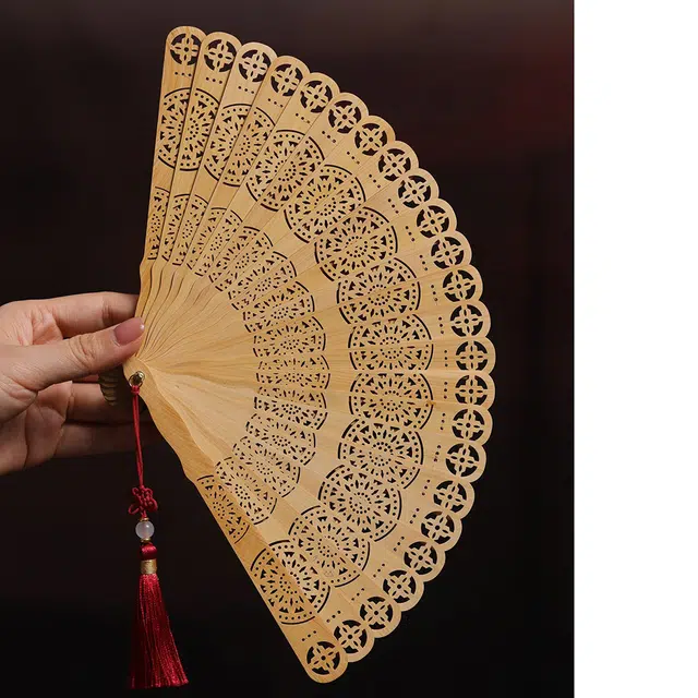 得笙陌 向日葵（苏扇）国潮古典风女神手持扇高级优雅文艺范扇 崖柏 木作扇子 男女同款情侣款