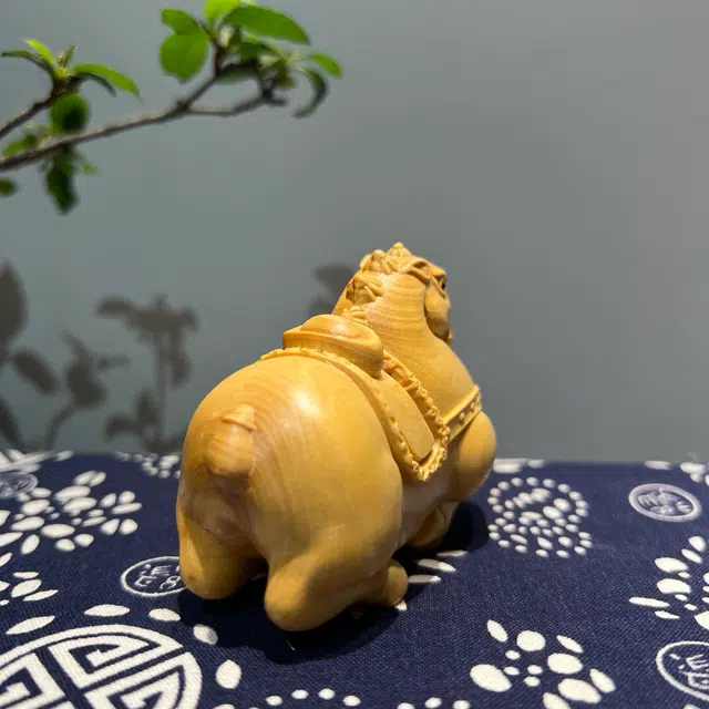 得笙陌 唐马手把马上有钱国潮转运木雕刻 黄杨木 木作摆件 男女同款情侣款