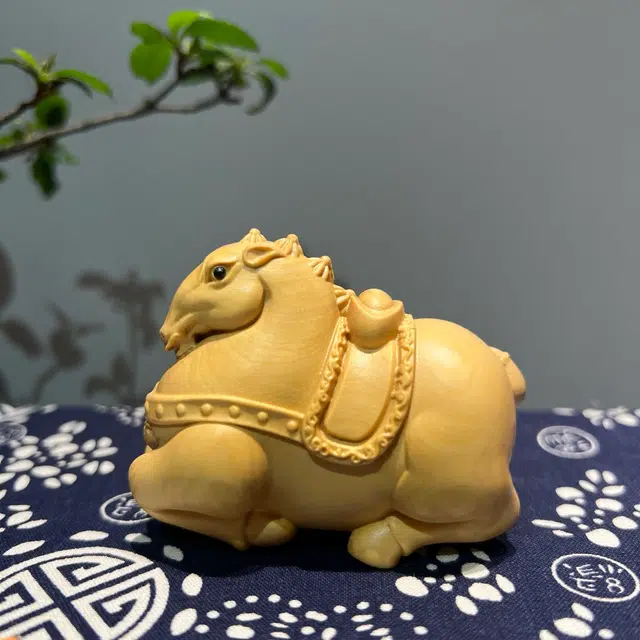 得笙陌 唐马手把马上有钱国潮转运木雕刻 黄杨木 木作摆件 男女同款情侣款