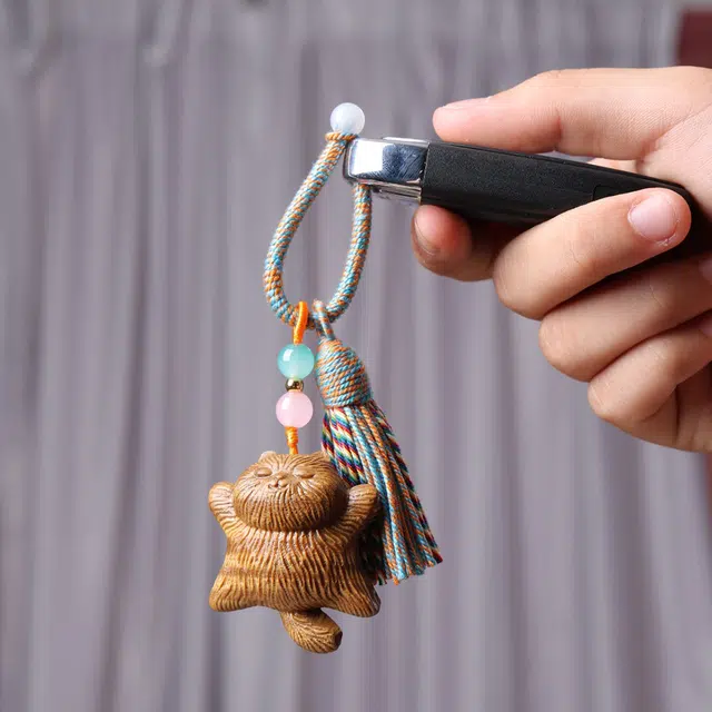 得笙陌 躺平猫随心而活自得其乐国潮好运猫钥匙扣车挂包包挂 绿檀 挂件 男女同款情侣款