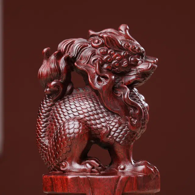 得笙陌 麒麟木雕国潮转运车摆木作工艺品 血檀 摆件 男女同款情侣款