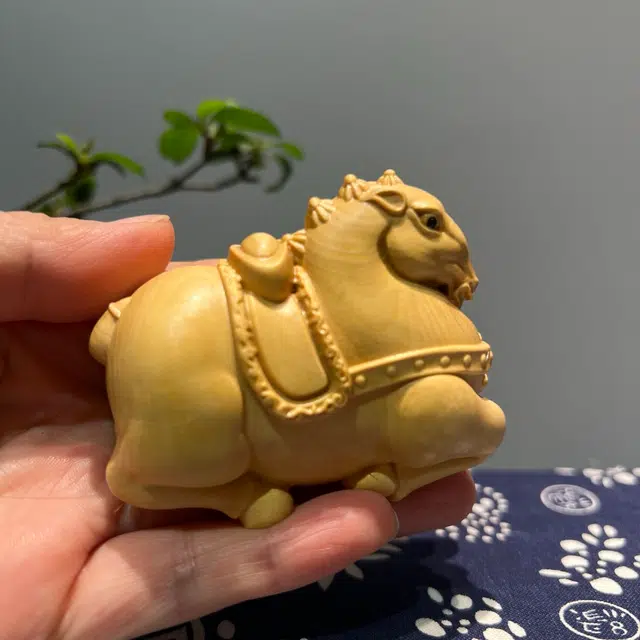 得笙陌 唐马手把马上有钱国潮转运木雕刻 黄杨木 木作摆件 男女同款情侣款