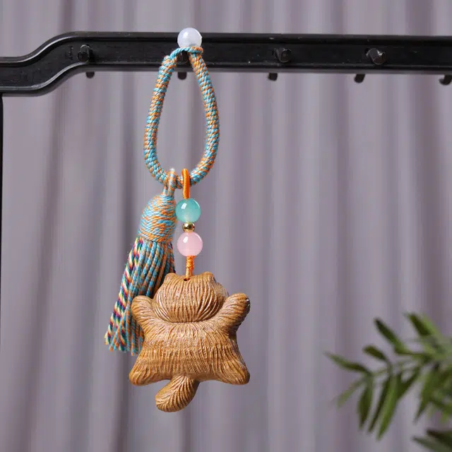 得笙陌 躺平猫随心而活自得其乐国潮好运猫钥匙扣车挂包包挂 绿檀 挂件 男女同款情侣款