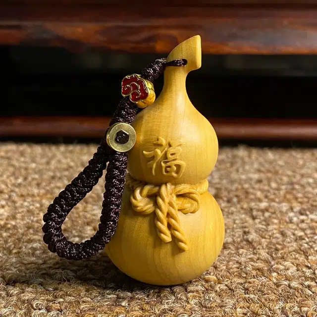 得笙陌 葫芦钥匙扣新中式福禄招财转运挂饰 黄杨木 挂件 男女同款情侣款