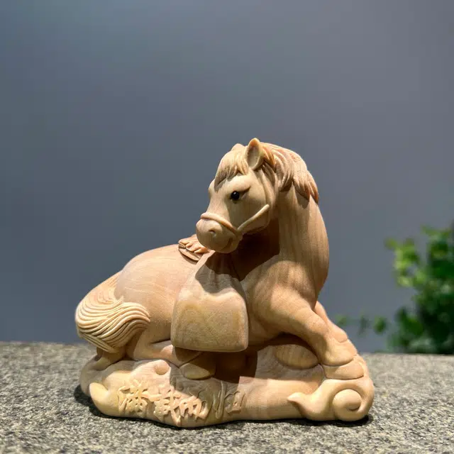 得笙陌 满载而归马手把国潮好运木雕把玩件转运 黄杨木 摆件 男女同款情侣款