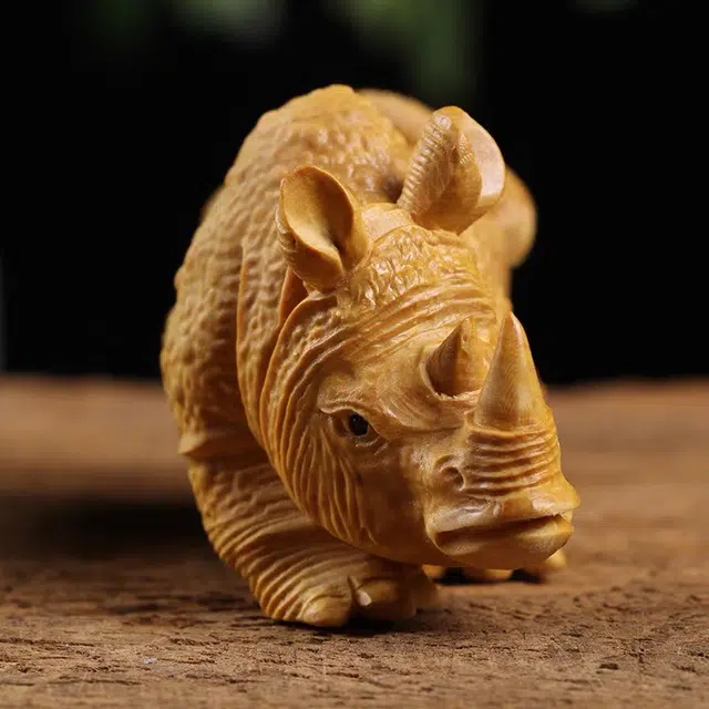 得笙陌 犀牛木雕国潮好运雕刻新中式招财摆设 黄杨木 摆件 男女同款情侣款