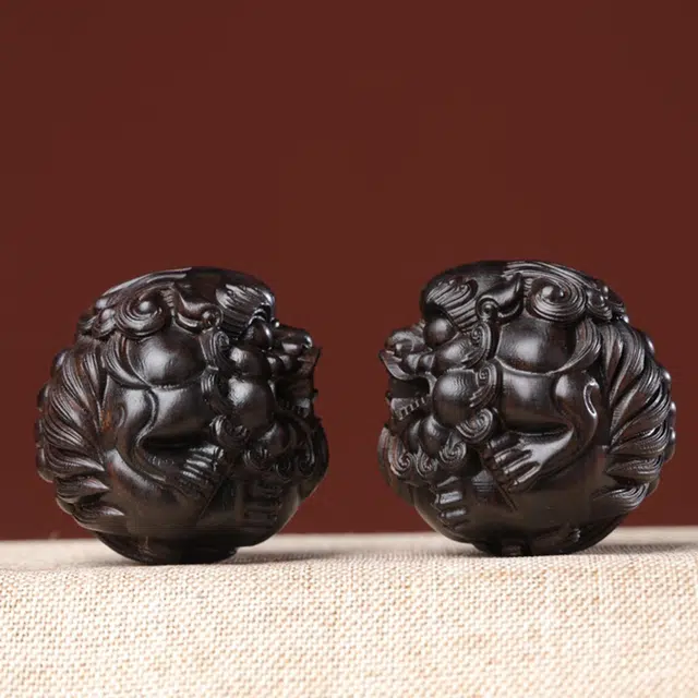 得笙陌 貔貅保健球实木手把球新中式招财转运把玩件#好运 紫光檀 木作把件 男女同款情侣款