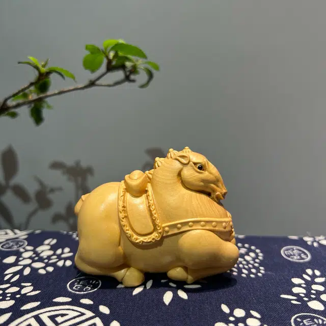 得笙陌 唐马手把马上有钱国潮转运木雕刻 黄杨木 木作摆件 男女同款情侣款