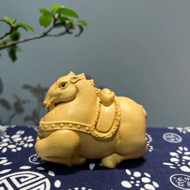 得笙陌 唐马手把马上有钱国潮转运木雕刻 黄杨木 木作摆件 男女同款情侣款