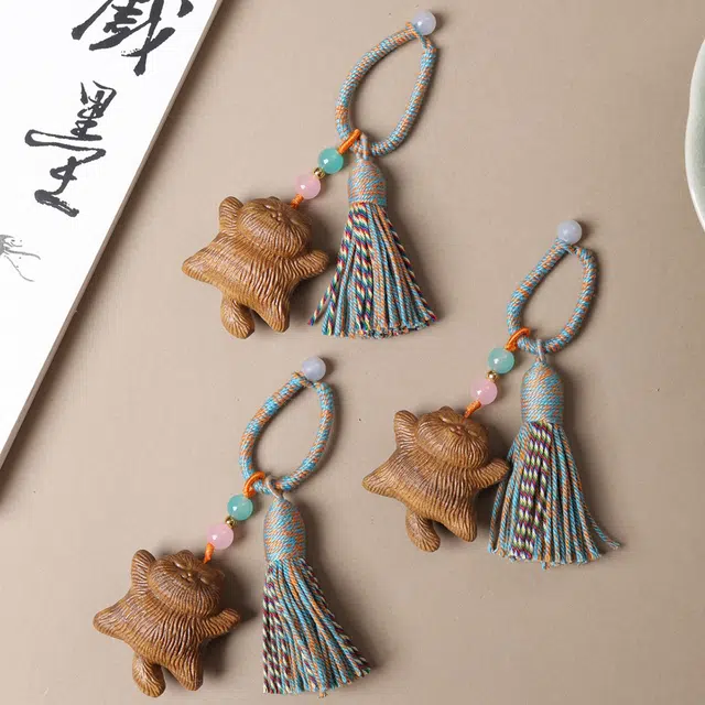 得笙陌 躺平猫随心而活自得其乐国潮好运猫钥匙扣车挂包包挂 绿檀 挂件 男女同款情侣款