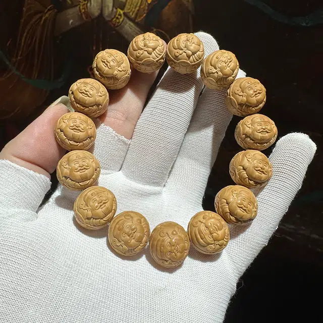 【招财进宝 笑口常开】 得笙陌 财神+弥勒佛国潮创意雕刻珠高级收藏品文玩佛珠手持串 猴头核桃 手串 男女同款情侣款