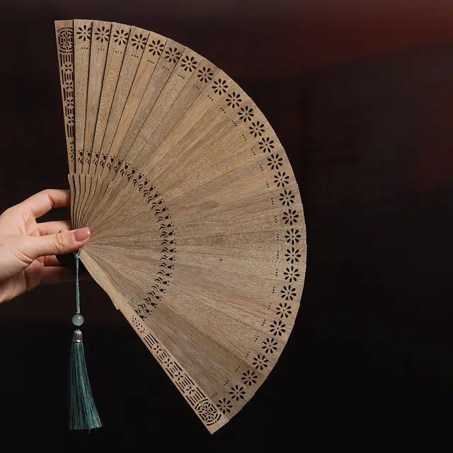 得笙陌 繁花（苏扇）新中式金丝楠国潮手工扇 楠木 木作扇子 男女同款情侣款