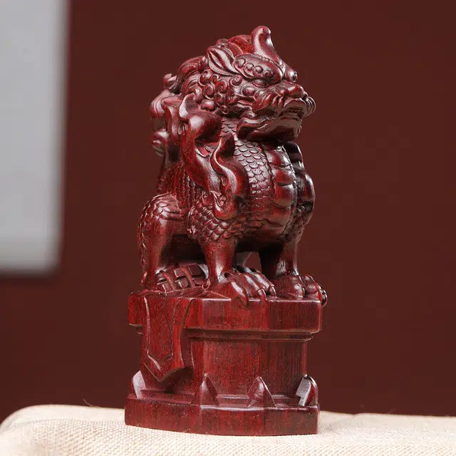 得笙陌 麒麟木雕国潮转运车摆木作工艺品 血檀 摆件 男女同款情侣款