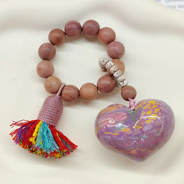 得笙陌 大漆爱心血柏挂饰珠创意手持串手捻 柏木 挂件 男女同款情侣款