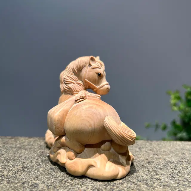 得笙陌 满载而归马手把国潮好运木雕把玩件转运 黄杨木 摆件 男女同款情侣款