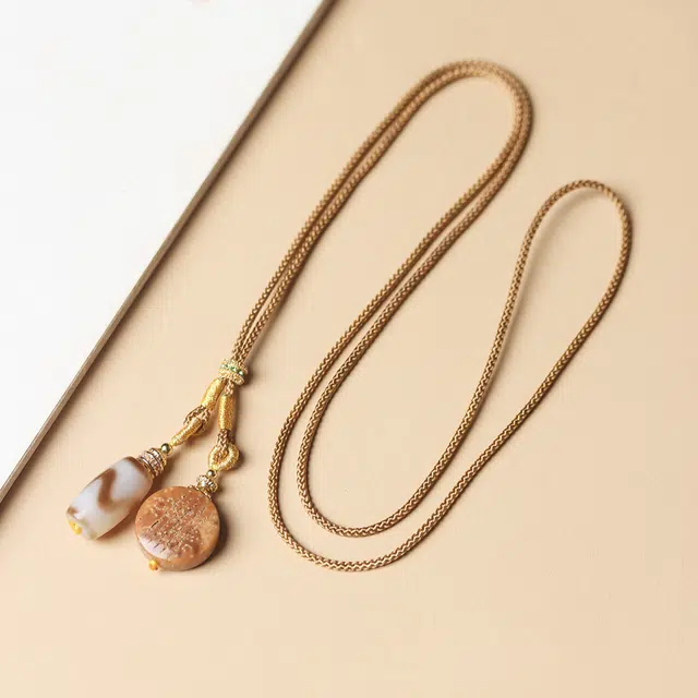 得笙陌 圆形五条经文 天珠 库克 菩提类项链 女款