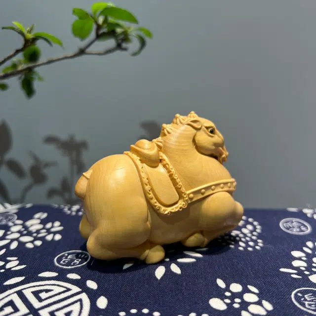 得笙陌 唐马手把马上有钱国潮转运木雕刻 黄杨木 木作摆件 男女同款情侣款