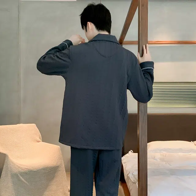 兰缪 空气棉三层夹层家居服可外穿睡衣套装 男款 黑色