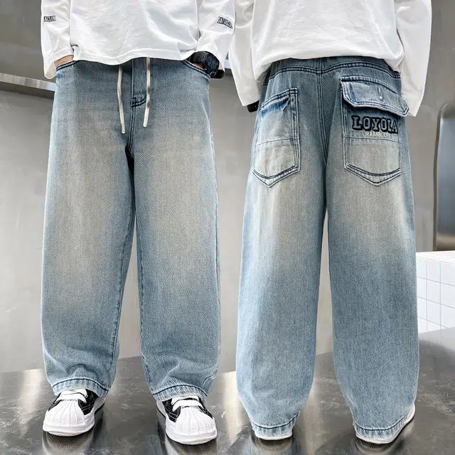 黑恐龙牛仔裤 中大童韩版个性亲肤舒适百搭宽松长裤