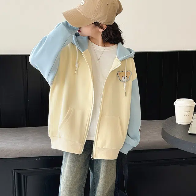 黑恐龙 卫衣 可爱立体小熊拼色连帽外套 儿童款