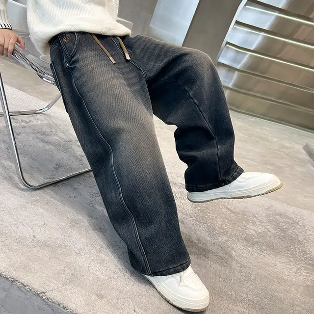 黑恐龙牛仔裤 复古秋季洋气阔腿 男女同款