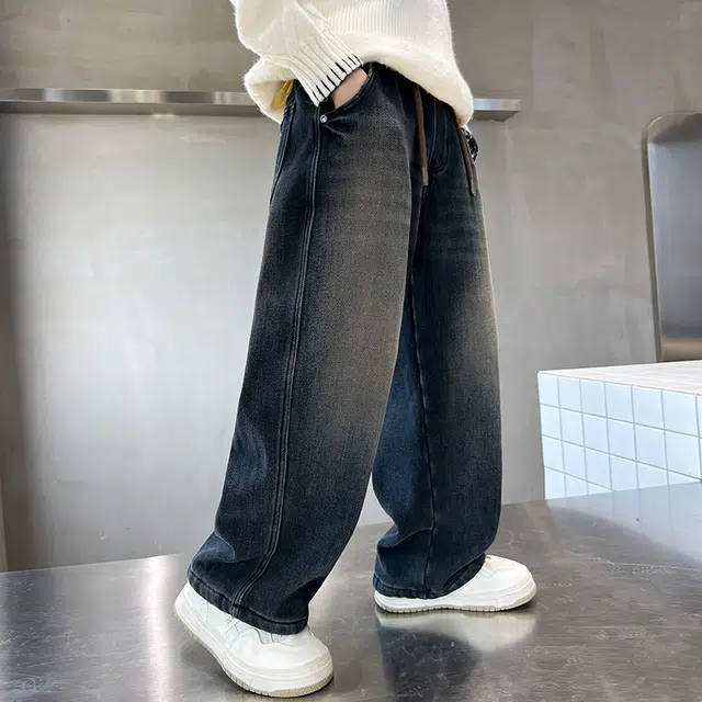 黑恐龙牛仔裤 复古秋季洋气阔腿 男女同款