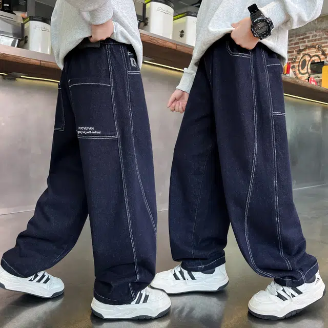 黑恐龙牛仔裤 男童秋季时髦纯色极简百搭长裤