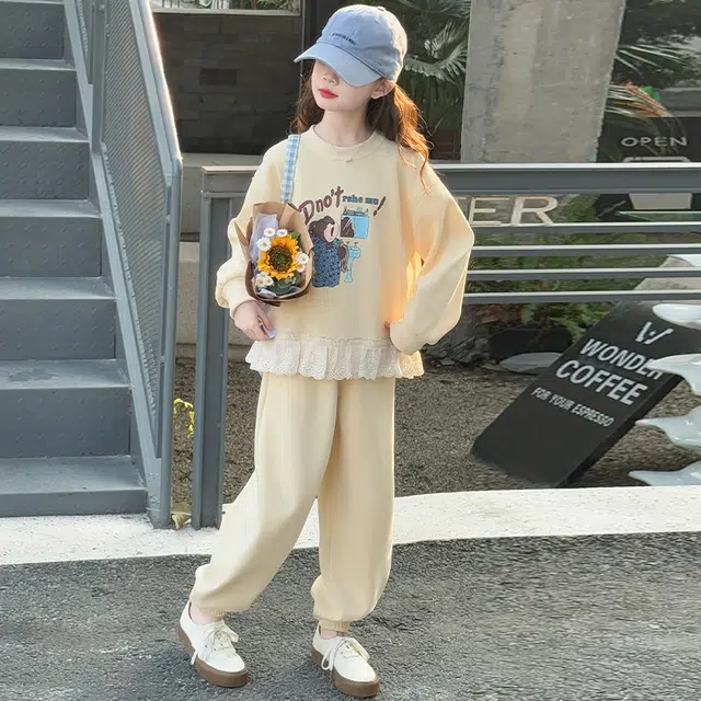 黑恐龙休闲运动套装 小女孩洋气春季卫衣两件套女大童时尚