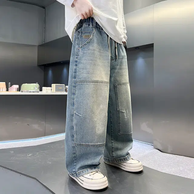 黑恐龙牛仔裤 男童痞帅春秋款裤子儿童秋装洋气宽松秋季直筒 男女同款